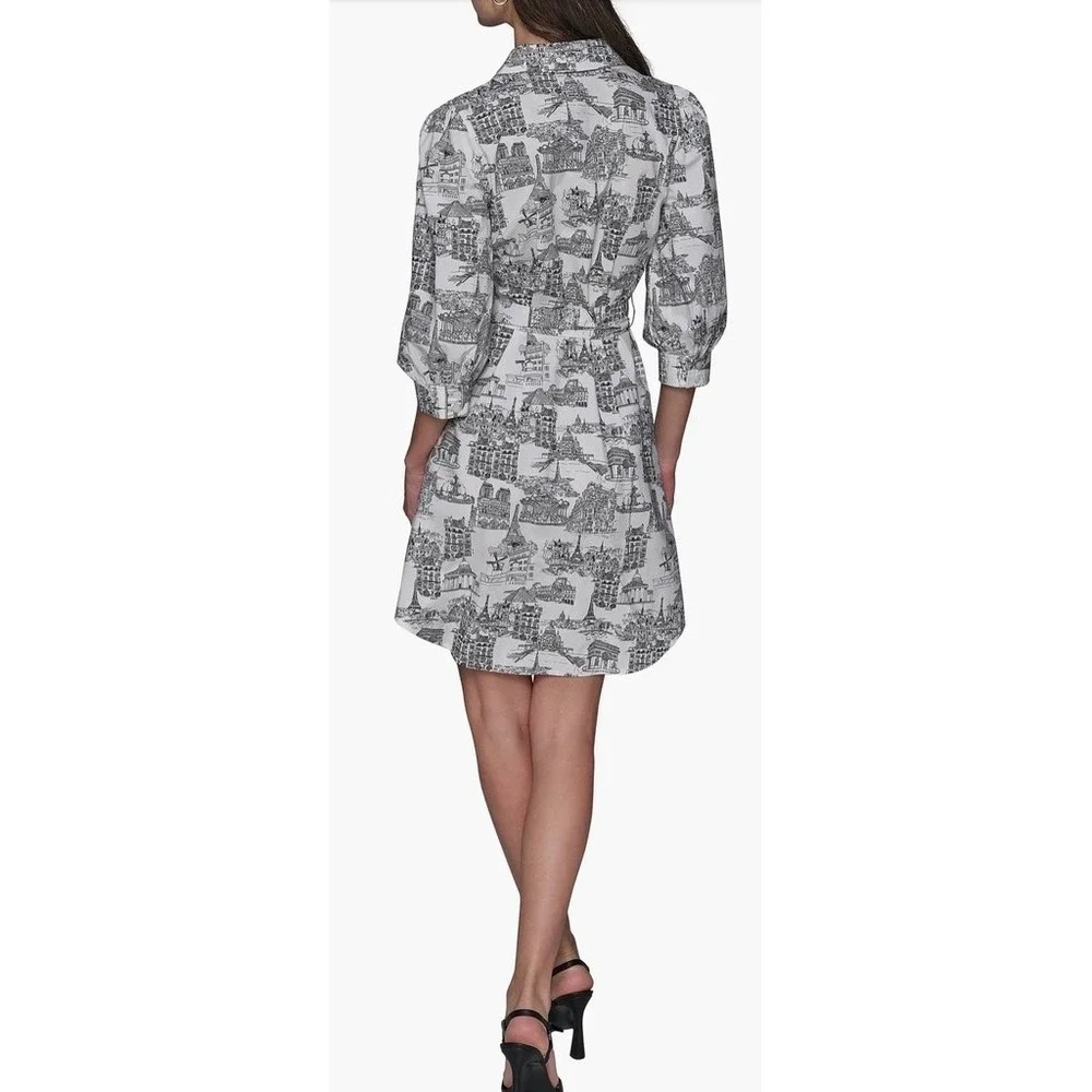 Karl Lagerfeld Paris Shirt Dress Womens M Landmark Toile Print Belted pop art - Picture 9 of 12
